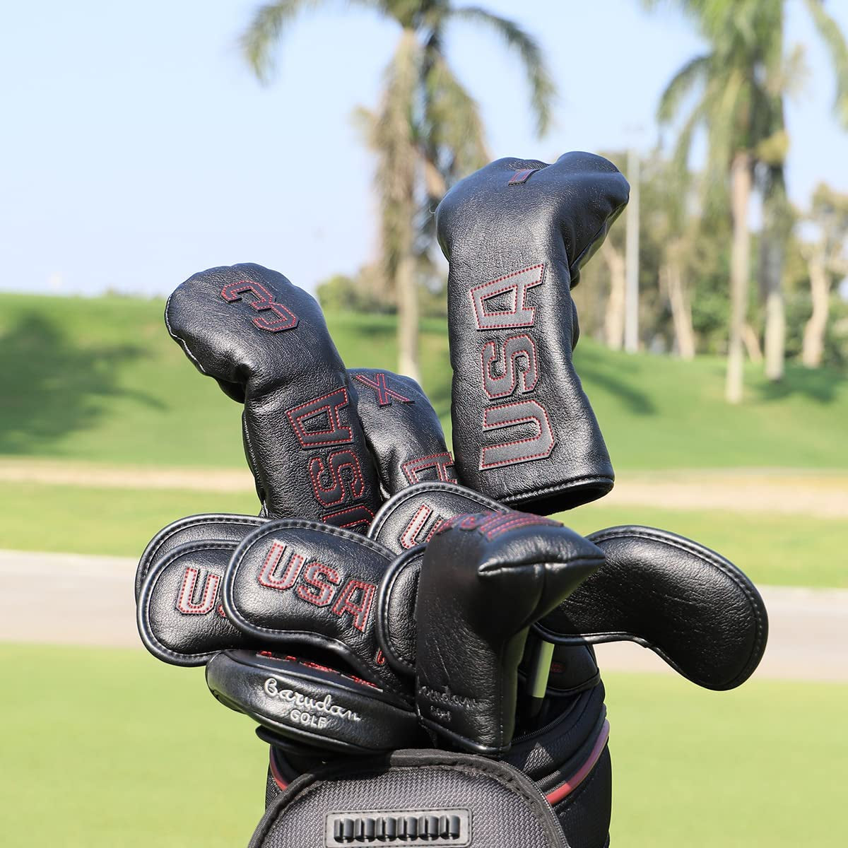 Golf Club Head Covers,Usa Golf Driver Headcover Fariway Wood Covers Hybrid Head Covers 3 Wood Headcover Leather Golf Headcover with Number Tag for All Brand
