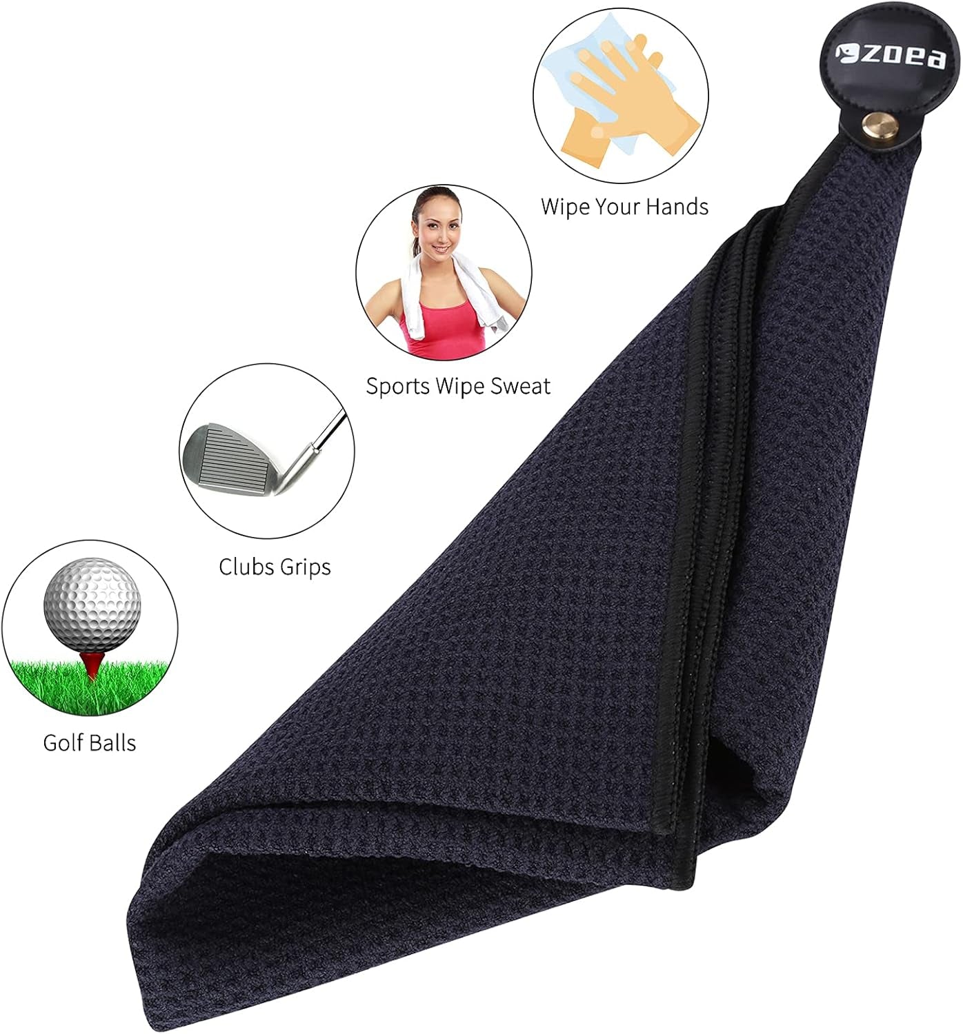 Magnetic Towel, Magnetic Clip for Golf Towel, Microfiber Fabric Waffle Pattern Towels Industrial Strength Magnet for Strong Hold to Golf Carts or Clubs (1, Black)